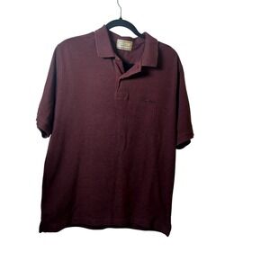 Thomas Burberry Mens Polo Shirt Burgundy Maroon‎ Short Sleeve Pique Size Large